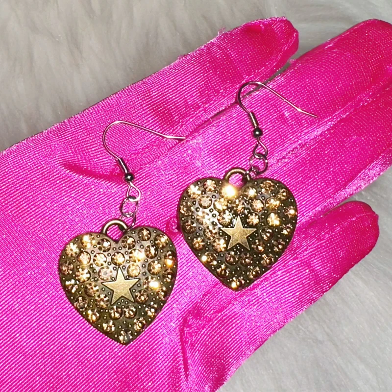 Y2K Jewelry Shiny Crystal Heart Star Earrings for Women Vintage Charms Earrings Punk Korean Fashion Earrings Accessories Goth