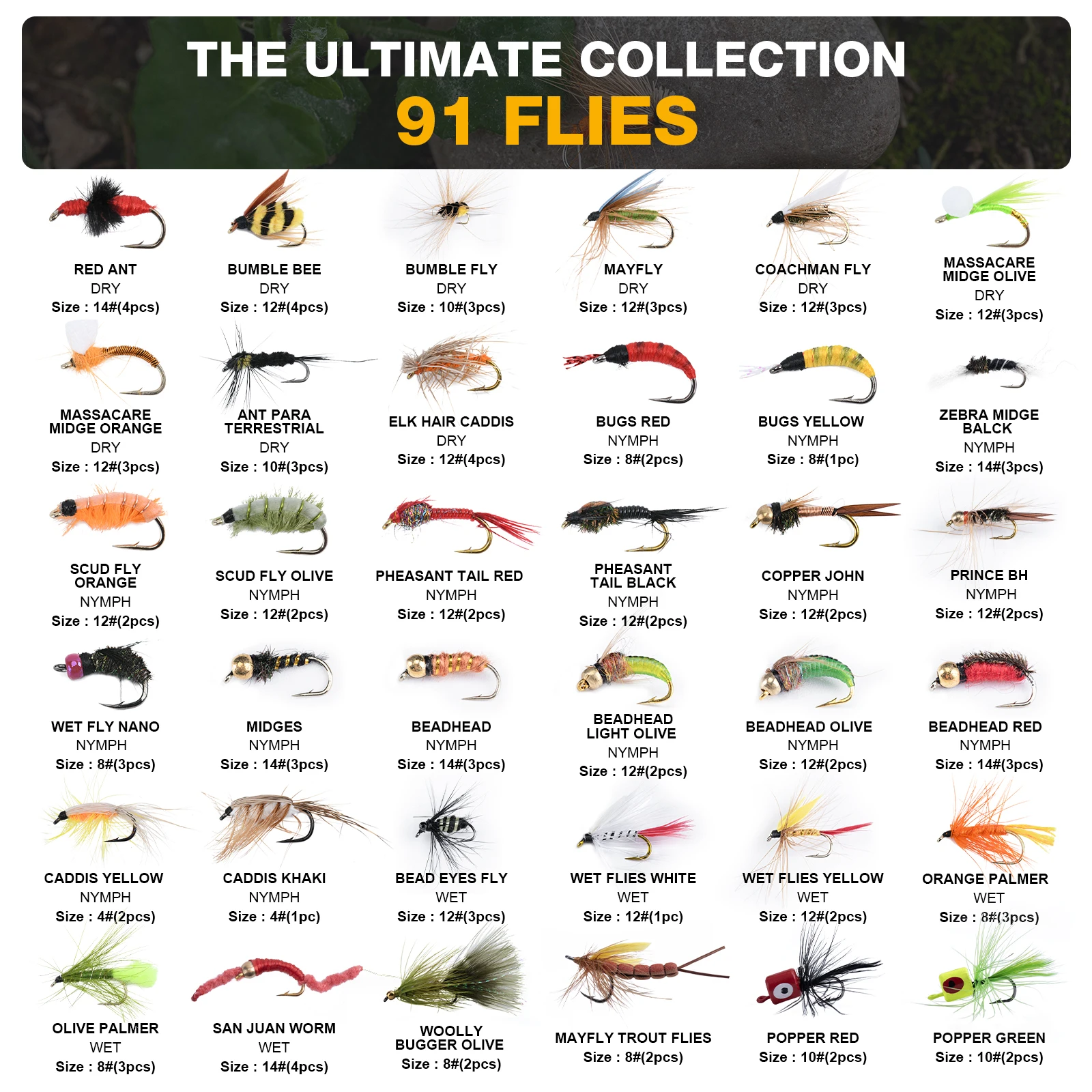 Goture Insect Flies Fishing Lure Set High Carbon Steel Hook Ladybird Mayfly Dry Fly Fishing Streamer Tying Artificial Lure Baits