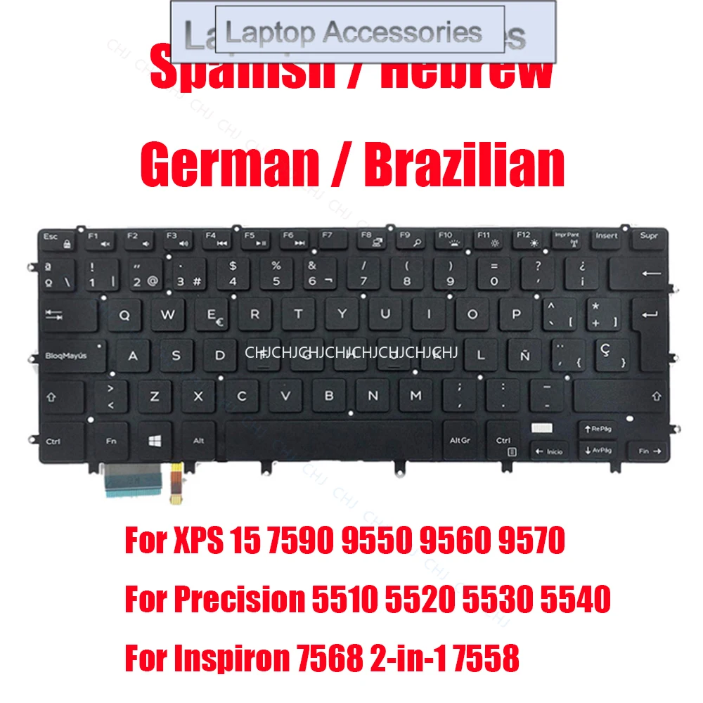 F sp hb gr br teclado para dell para xps 15 7590 9550 9560 9570 para precisão 5510 5520 5530 5540 espanhol hebraico alemão brasileiro