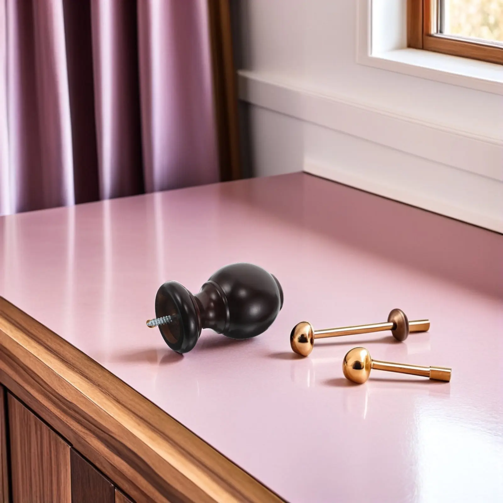 2Pcs Window Curtain Rod Finials Wooden Decorative End Caps Fit 29Mm Diameter Drapery Poles Coffee Brown Replacement Curtain