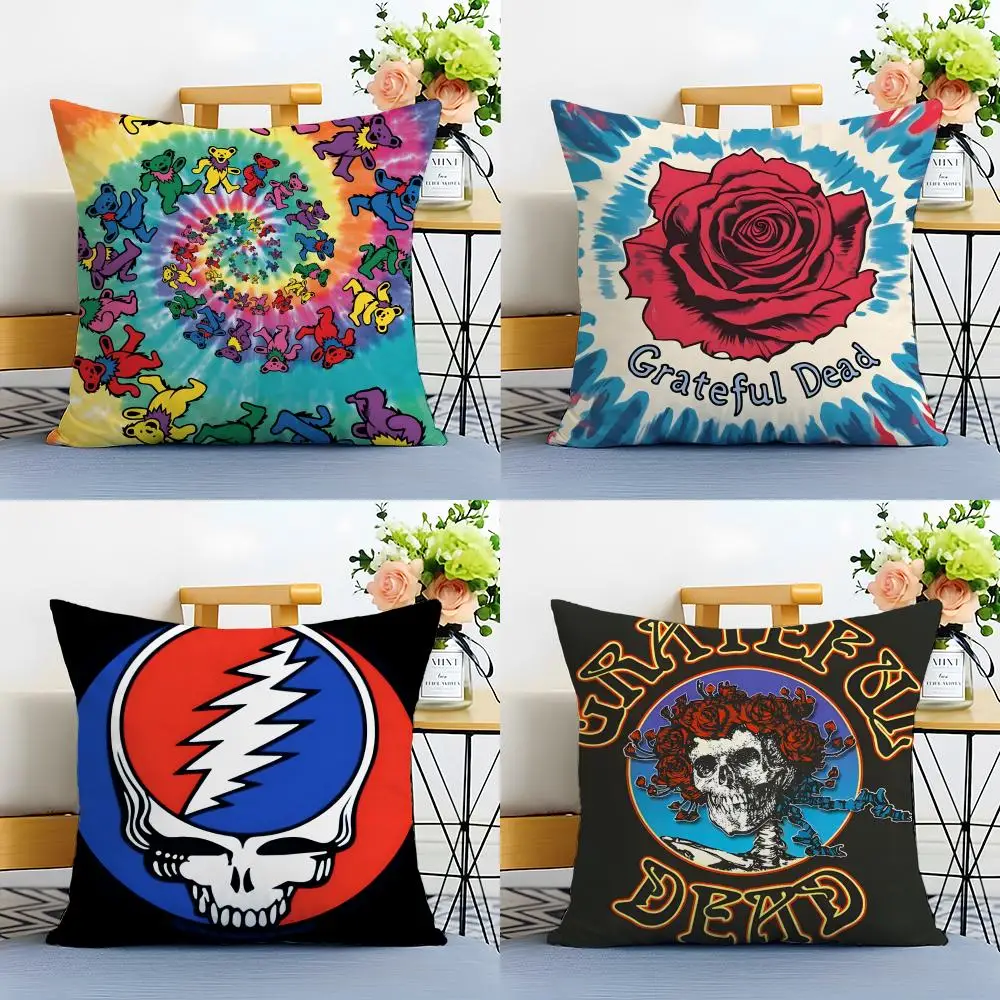 Fashion Band Team Old G-Grateful Deads Cushion Cover Washable Linen Pillowcase Soft  for Sofa Bed Cozy Home Room Decor