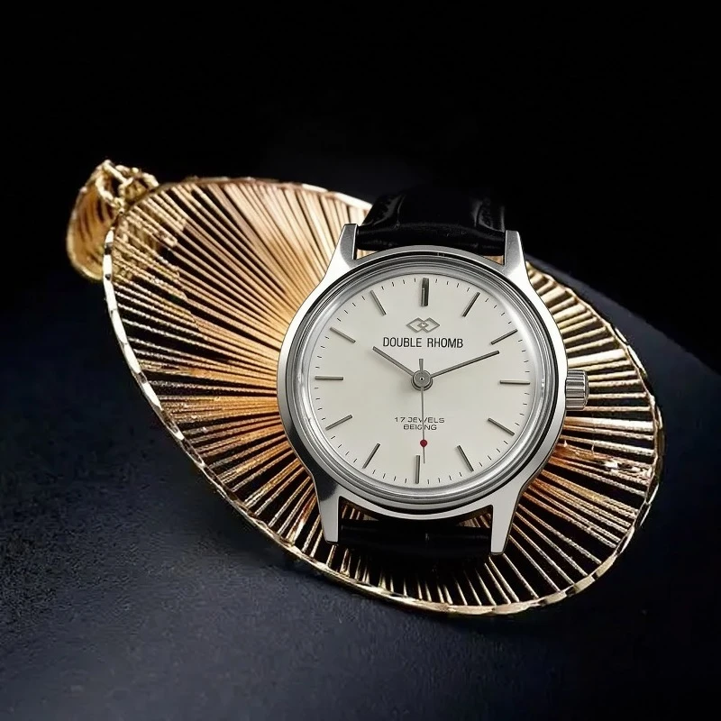 Original, Beijing Watch Factory, Shuangling Brand All-steel White Surface Manual Mechanical Watch, Diameter 35mm