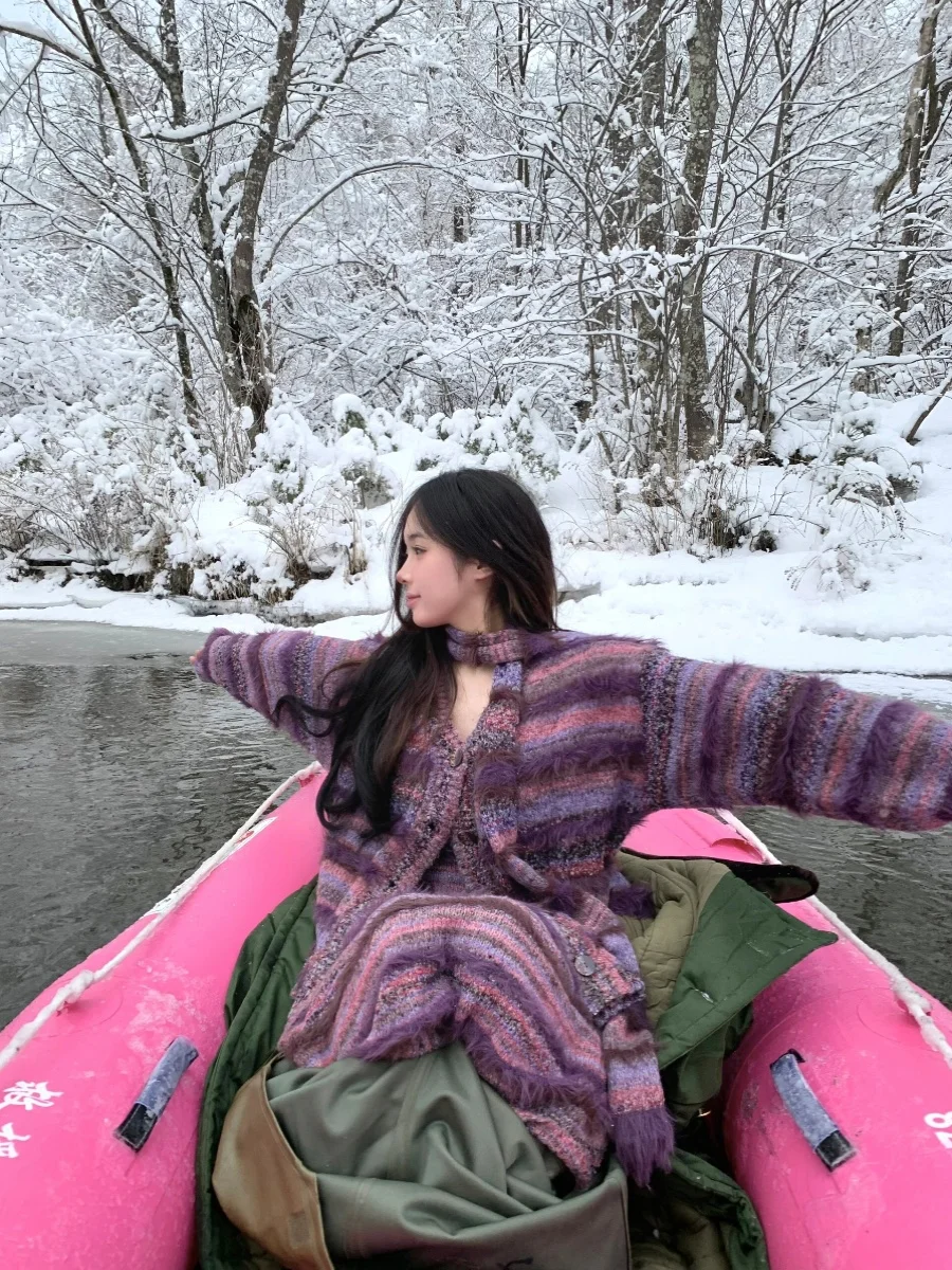 

Sweet Sle Striped Open Cardigan Sweater Dr Women's Set V Ne Regular Length Other Material Autumn Winter New Arrival