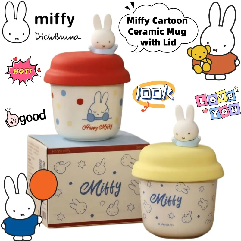 

Новая керамическая кружка Miffy с крышкой, милая анимационная мультяшная кружка, праздничный подарок, креативная домашняя кофейная чашка оптом