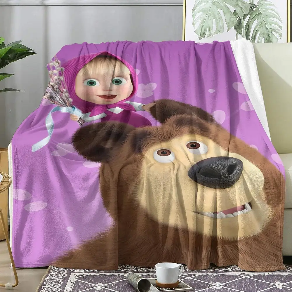 M-Masha The B-Bear Throw Soft Flannel Throw Blanket, Lightweight Breathable Summer Nap Blanket For Sofa Home Travel Cozy Decor