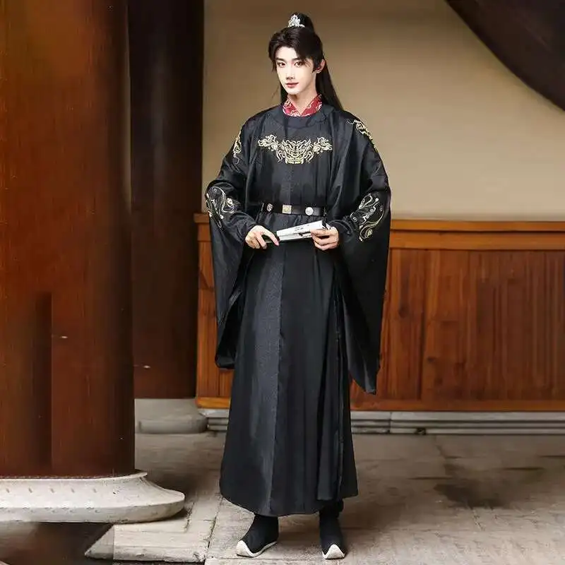 Ming Dynasty Embroidered Round Neck Robe For Men Hanfu Spring, Summer, And Autumn New Products 