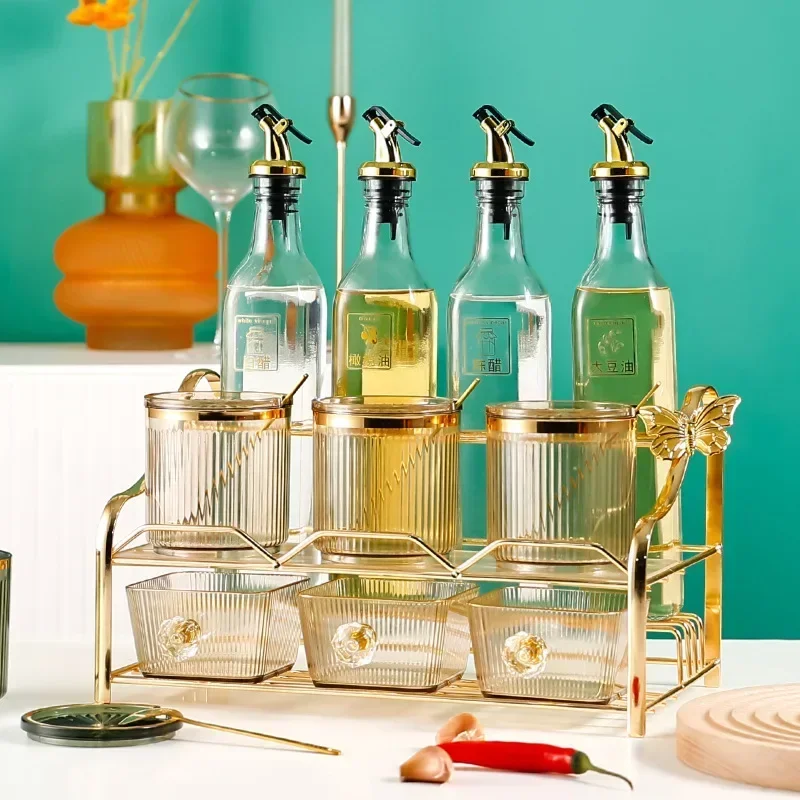 برطمان توابل من الأكريليك مع صينية ، وعاء توابل ، رشاش ملح ، منظم زجاجات سكر ، لوازم المطبخ المنزلي ، مجموعة تخزين ، 1 144