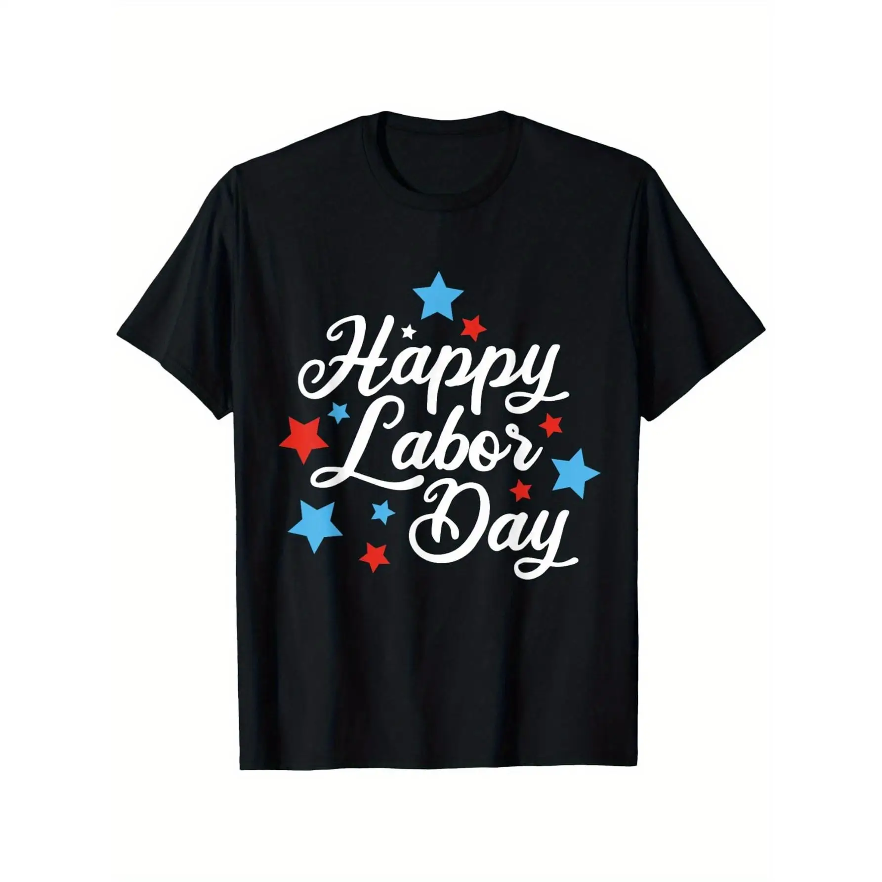 

Happy Labor Day T-Shirt Red Blue Stars Graphic Tee Unisex Patriotic Worker Gift American Holiday Top