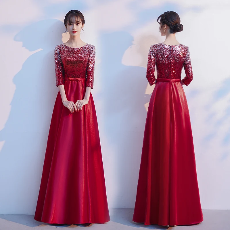 DLH-85#Cantata Performance Dress Cheap Wholesale Long Choir Host Evening Dresses Blue Wine Red Sequins Chorus Stylish Costumes