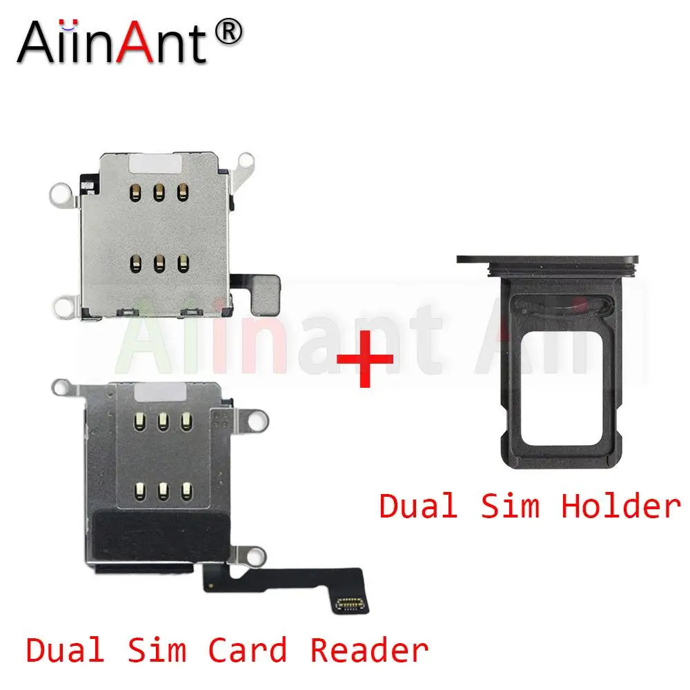 AiinAnt Double Dual Sim Card Reader Connector Flex Cable For iPhone 12 Pro Max 12Pro Adapter Tray Slot Holder Phone Spare Parts