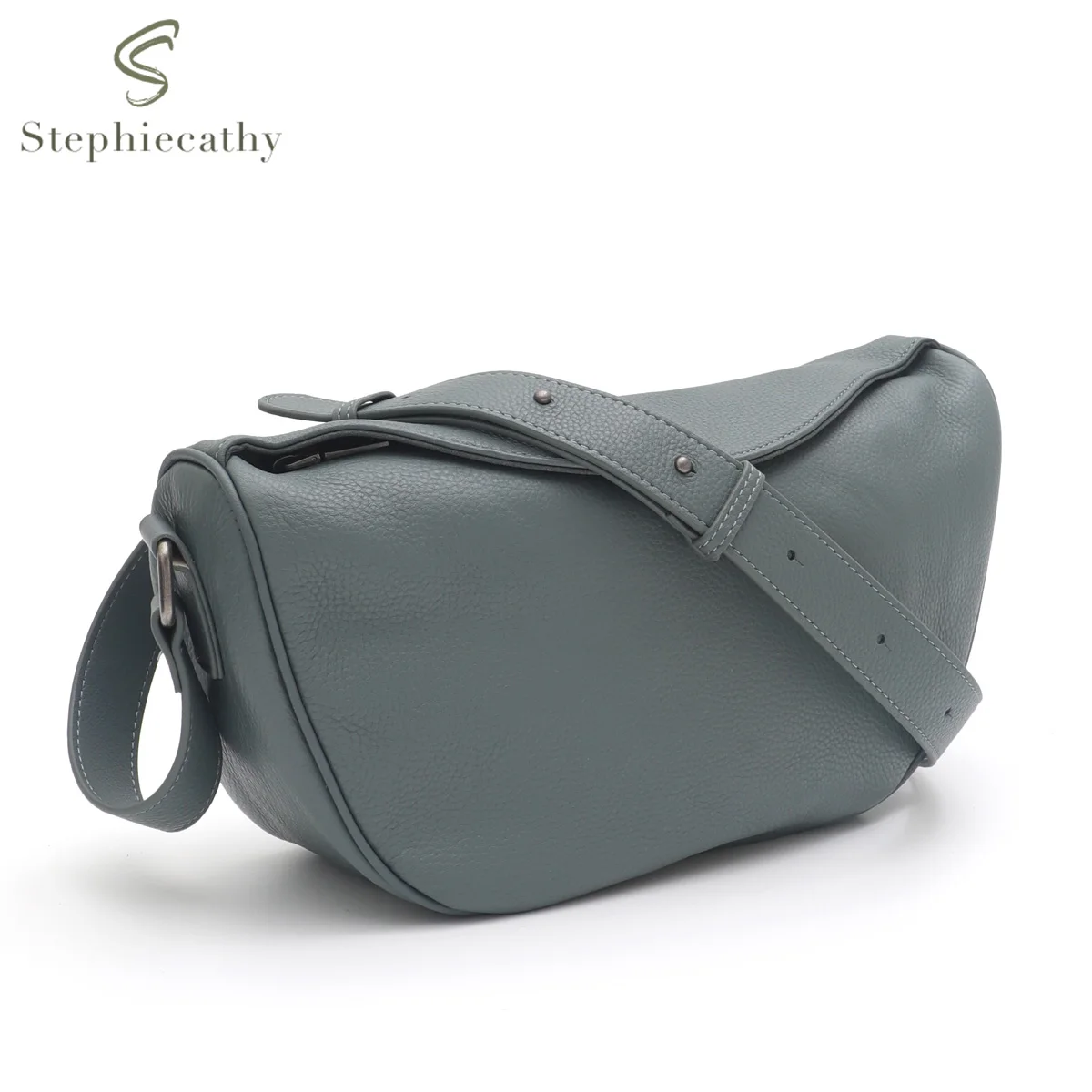 SC Real Leather Shoulder Bag for Women Solid Color Large Capacity Flap Half moon Cross body Purse Casual Daily Handbag Versatile