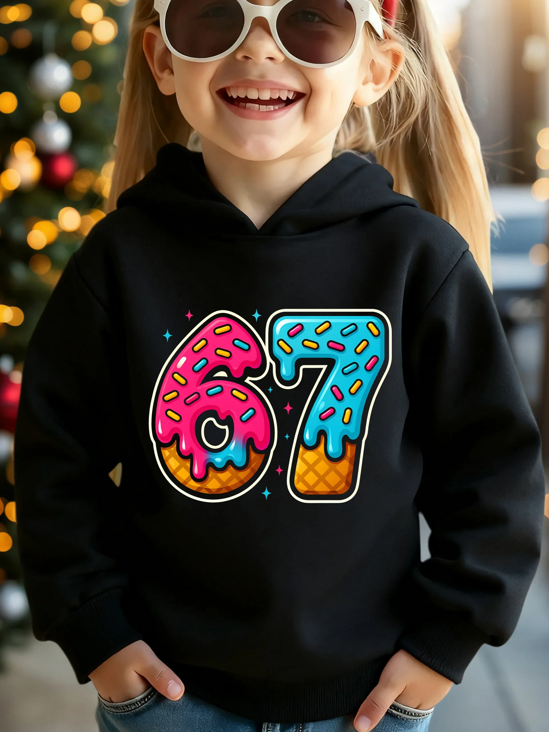 Kids Birthday Party Hoodie Autumn Winter Fleece Warm Pullover 67 Donut Ice Cream Print Children Casual Sweatshirt
