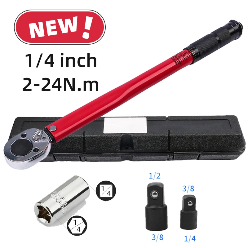 

1/4 Inch Torque Wrench 2-24N.m Bicycle Key Square Drive Precise Tow-way Repair Torque Key Bike Adapter Hand Tool Ratchet Spanner