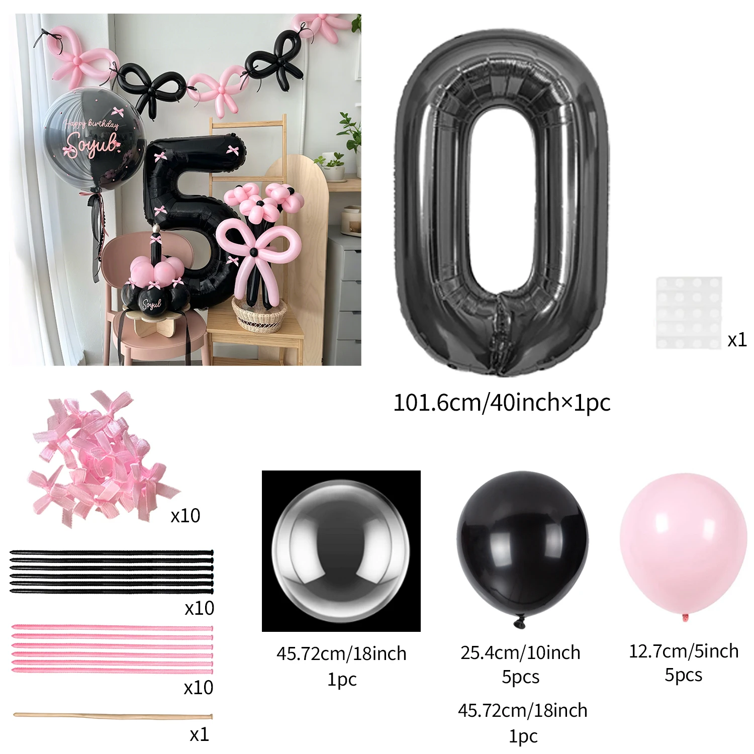 45 sztuk różowy balon lateksowy czarny zestaw balonów numerycznych różowy motyl przyjęcie urodzinowe, dekoracja rocznicowa (0-9) — zdjęcie 7