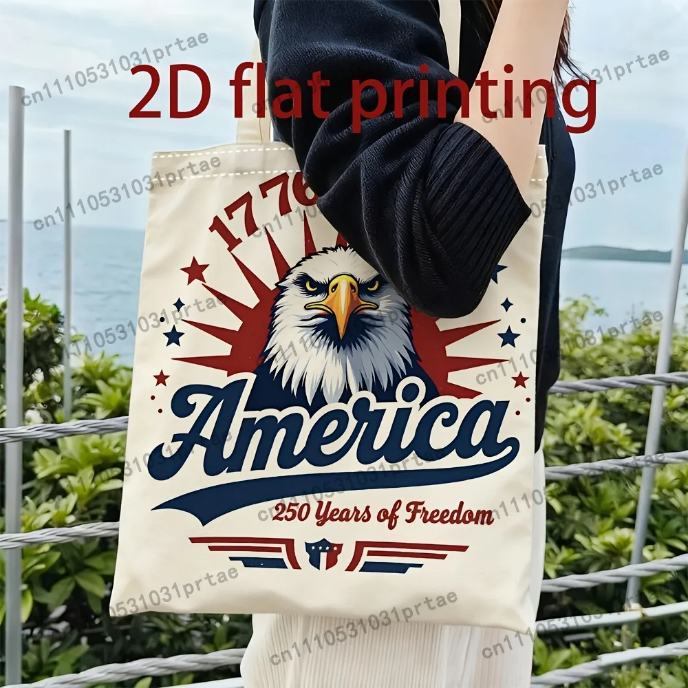 Men'S Canvas Tote Bag - 1 Pack Unisex, 2D Flat USA 250Th Anniversary Flying Eagle Print - Suitable for US Independence Day Celeb
