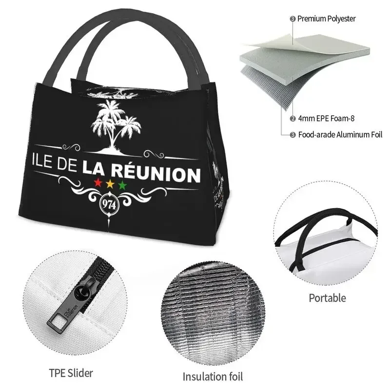 Custom Reunion Island 974 Lunch Bags Men Women Cooler Thermal Insulated Lunch Box for Office Travel