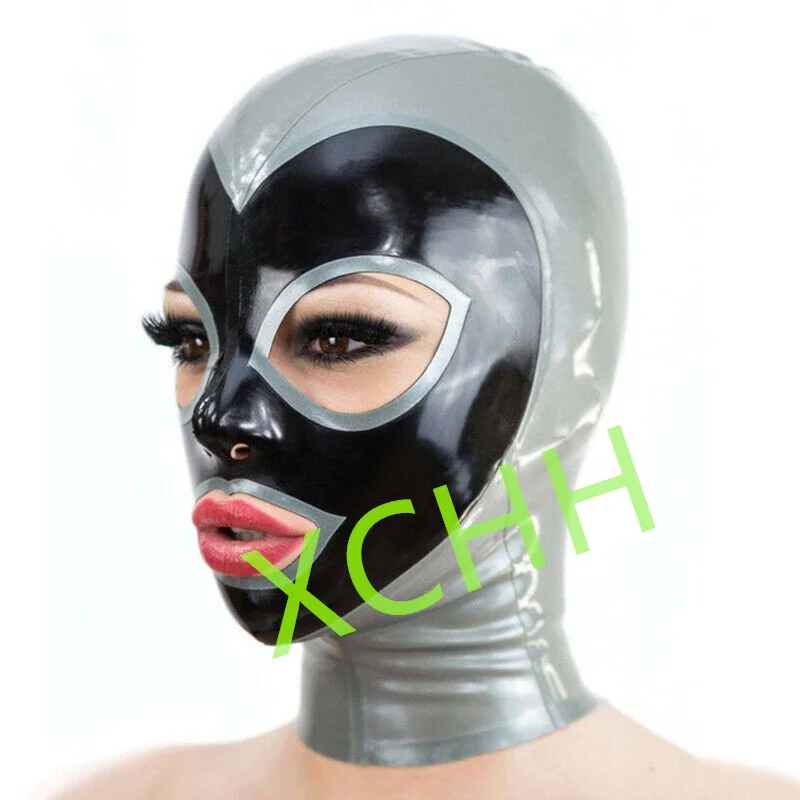 

Резиновая маска-капюшон ручной работы из латекса, черная с серебристой молнией сзади, сексуальный фетиш-аксессуар для головы, индивидуальный пошив для костюма на Хэллоуин или косплея