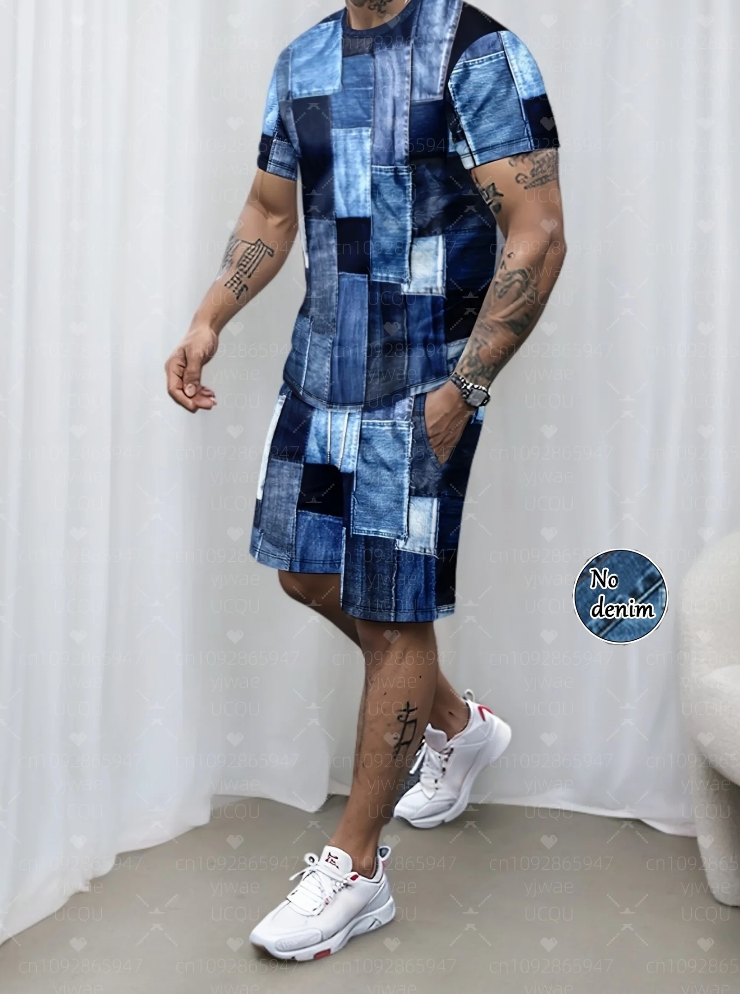 2025 الرجال 2 قطعة غير الدنيم طباعة رياضية قصيرة الأكمام كرة القدم تي شيرت مجموعة تي شيرتات قصيرة للأطفال الكبار الركض حجم كبير رياضية 2 قطعة مجموعة #1