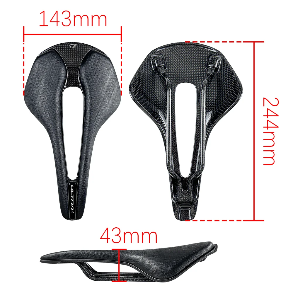 BALUGOE Leichter Carbonfaser-Sattel mit Vakuum-Leder-Oberfläche, Pneumatischer Rennrad- und Mountainbike-Sattel, Fahrradkissen, Fahrradteile – Detail 1