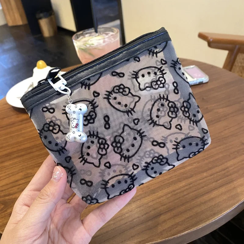 Bolsa de Maquiagem Transparente Hello Kitty com Zíper, Organizador de Cosméticos em Estilo Cartoon, Estojo de Armazenamento Portátil para Meninas