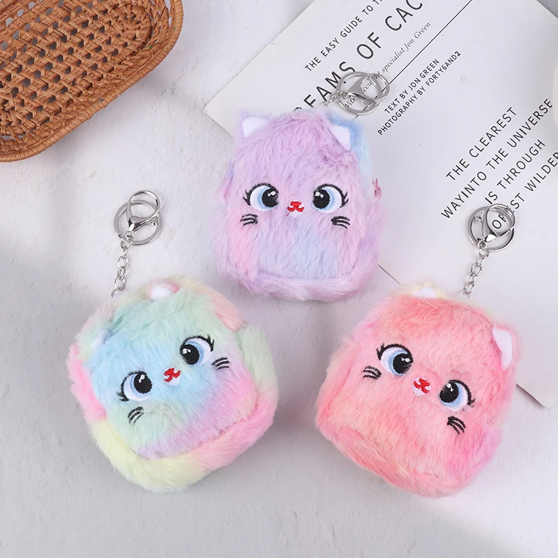 Cute Cat Plush Coin Purse Zipper Change Purse With Keychain Small Headphone Lipstick Bag Mini Wallet Money Bag Kids Gift