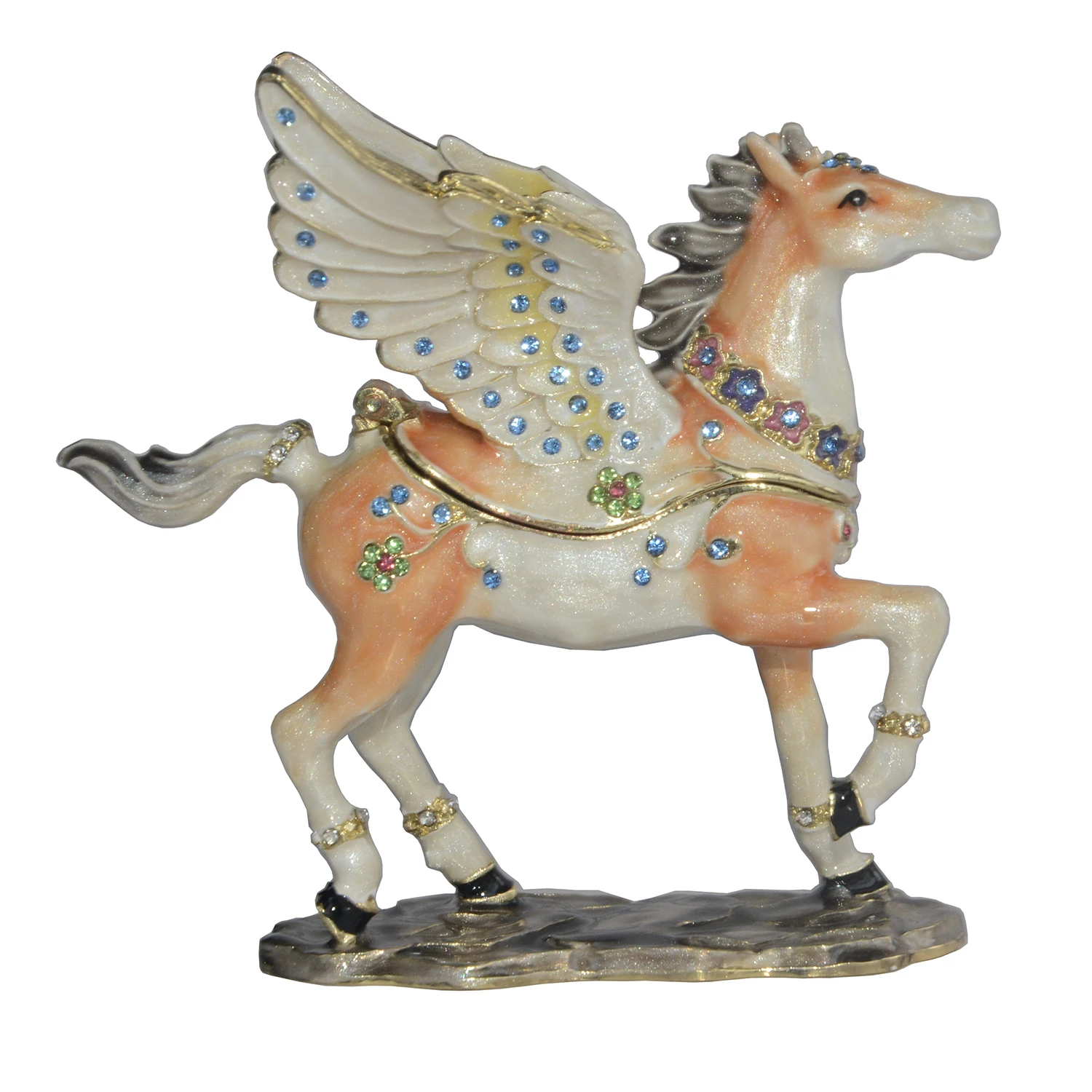 Jeweled Pegasus Horse Trinket Box Metal Figurine Collectible Novelty Gift