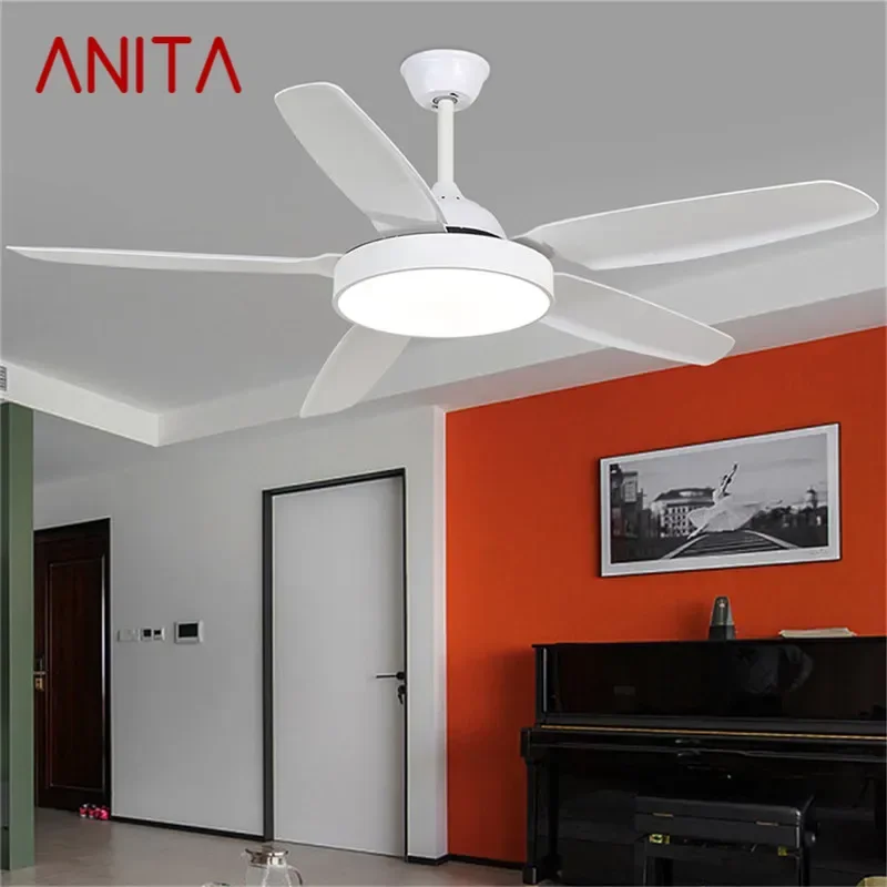 ANITA Modern Fan Light Luxury Living Room Restaurant Bedroom Study LED Ceiling Fan Light Remote Electric Fan Light