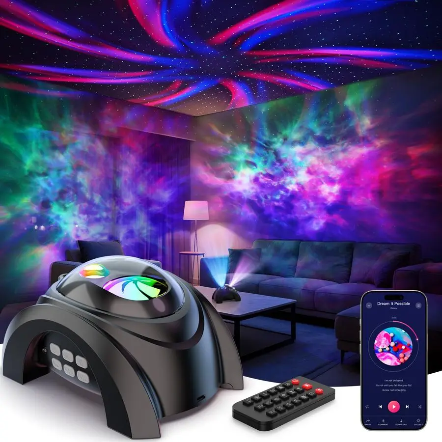 

Rossetta Dual Lens Galaxy Projector, Star Projector for Bedroom with Bluetooth Speaker White Noise, Remote, Timer, Aurora Nebul