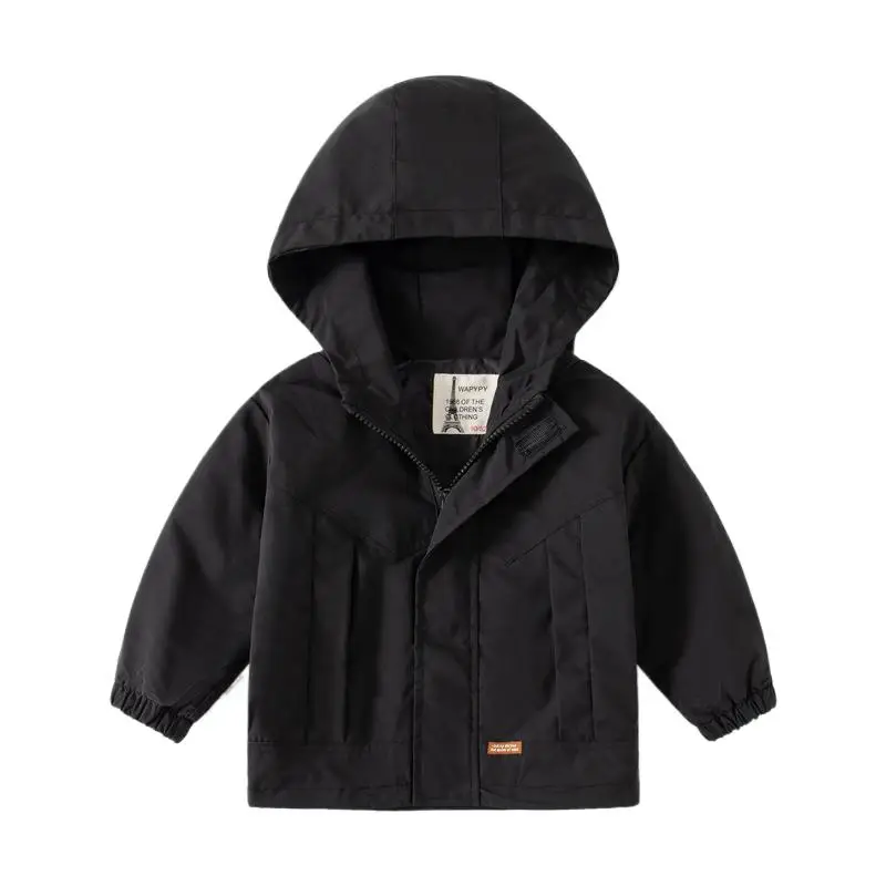 Autumn Little Boy Windbreaker Jacket Solid Long Sleeve Zipper Toddler Boy Hoodie Drawstring Hem Casual Infant Boy Outerwear Coat