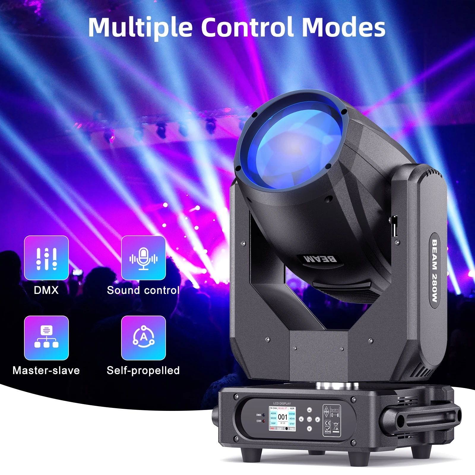 280W 10R Moving Head Light Beam 17 Gobos 14 Colors Rainbow Effect Light DMX Stage Lighting Projector for DJ Disco Party Birthday