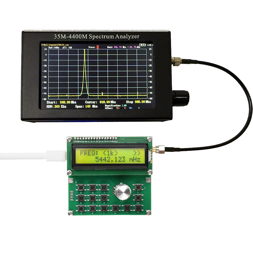 ADF4351 สัญญาณความถี่ตัวแปร Oscillator สัญญาณ 35MHz ถึง 4000MHz จอแสดงผล LCD แบบดิจิตอล DC 4.5 V-5.5 V Type-C