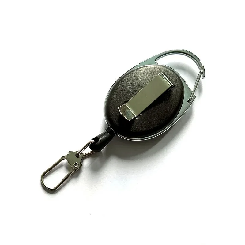 Carrete de insignia tipo llavero negro para tarjeta de paso, accesorios de plástico, Metal retráctil, Clip de permiso de trabajo, etiqueta de identificación, 1 ud.