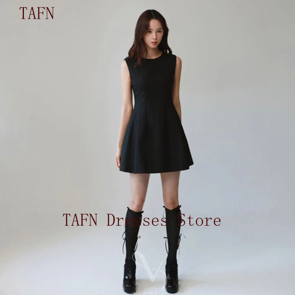 TAFN Black Simple Dresses Photo Shoot O-Neck Sleeveless A-line Bridal Gown Mini Party Dresses Elegant Dress for Couple Photo