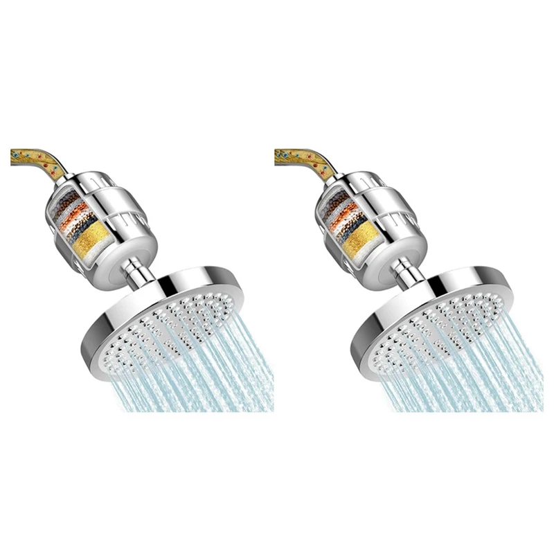 2X Shower Head And Water Filter, 15 Stage Shower Filter Removes Chlorine & Harmful Substances Water Softener Showerhead