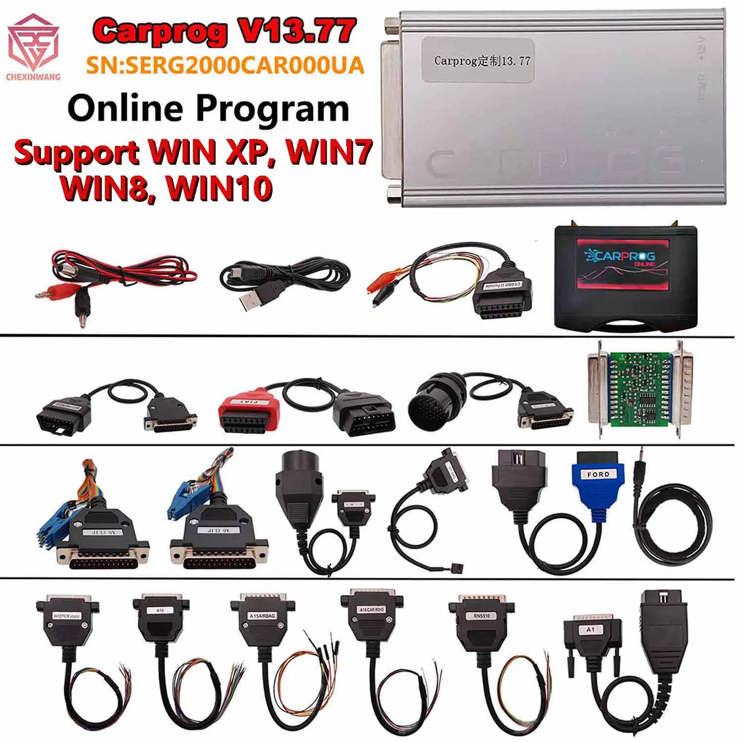 Carprog V13.77 SERG2000CAR000UA 21Full Adapters Free Keygen Online Download Program Chip Turning Repair Tool For Airbag/IMMO