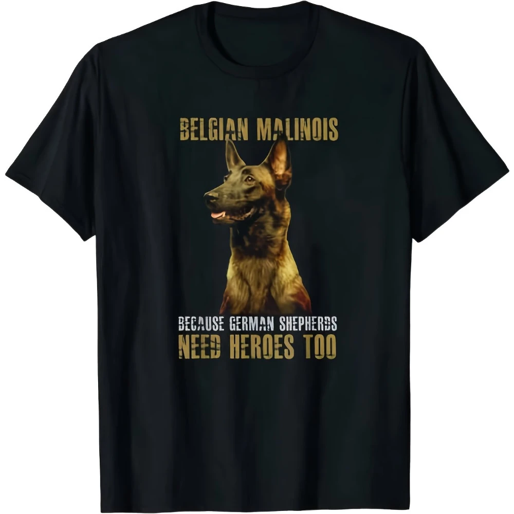 Camiseta divertida para amantes de los perros, Malinois belga, pastor alemán, color negro con Malinois belga dorado, camisetas para hombre para el verano
