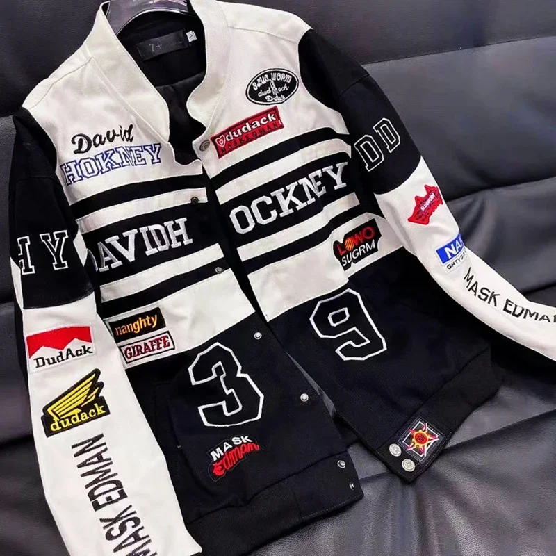 

Embroidery Motorcycle Racing Jacket Long Sleeve Top American Bombers Spring Autumn Hip Hop High Street Bomber Varsity Clothing