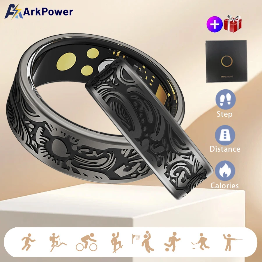 

Смарт-кольцо для фитнеса для мужчин и женщин, водонепроницаемое, IP68, круглосуточный пульсометр, трекер калорий и SpO2, совместимо с iOS/Android