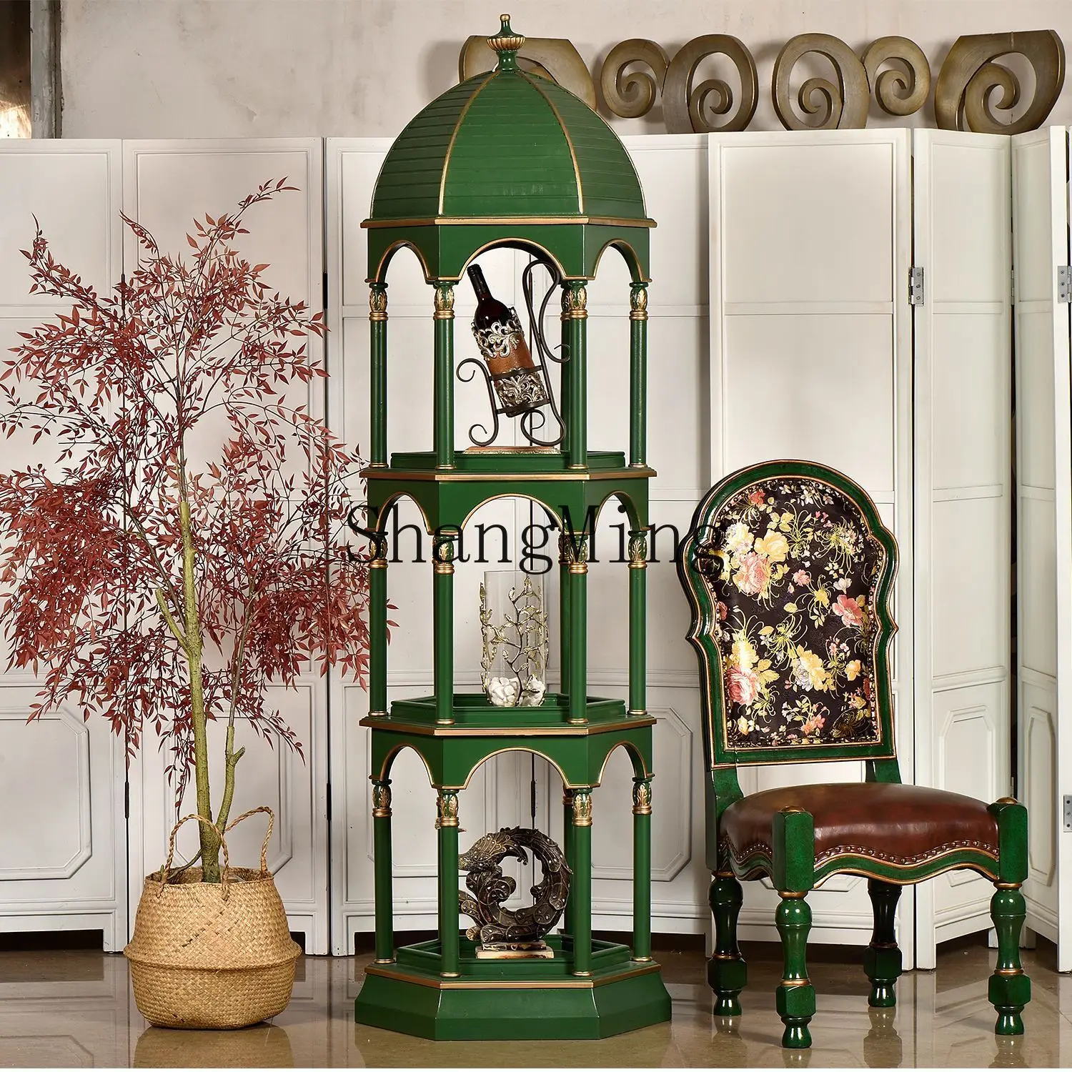 

SM solid wood shelf, floor-to-ceiling flower stand, creative bird cage display stand, wine cabinet display case