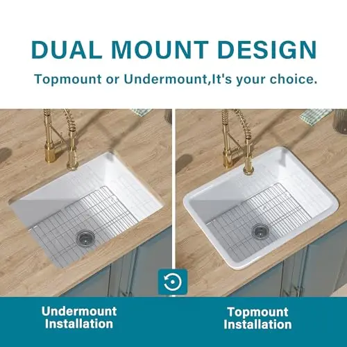 

Dual Mount Fireclay Kitchen Sink 24x19 Inch Deep Single Bowl White For Island Or Laundry Use