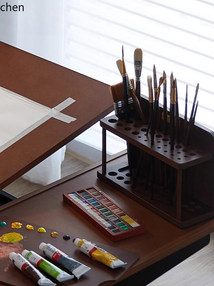 

YXY Desktop Large Solid Wood Storage Brush Holder Painting Vintage Oil Painting Box
