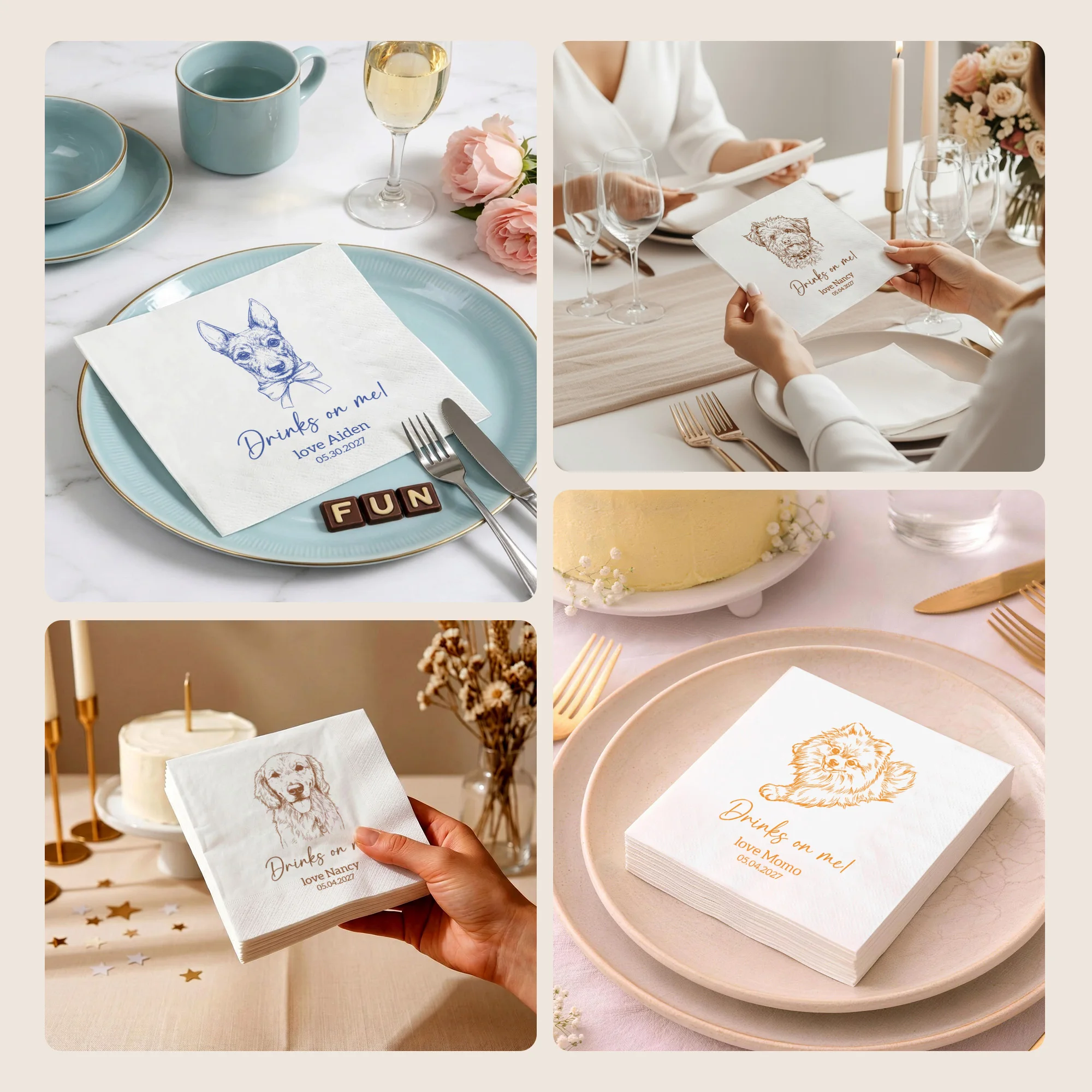 6.5in Custom Napkins 3 ply Personalized Napkins photo paper Disposable Luncheon Napkins Pet Portrait For Wedding  Bridal Shower view 6