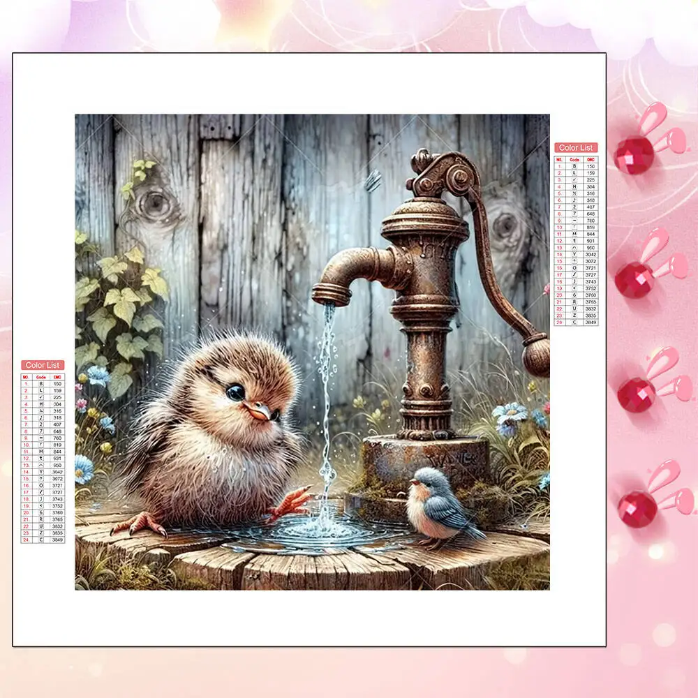 HUACAN الماس اللوحة المستجدات الطيور الحيوان صنبور المياه المشهد كامل مربع جولة الماس الفسيفساء صورة للديكور المنزل