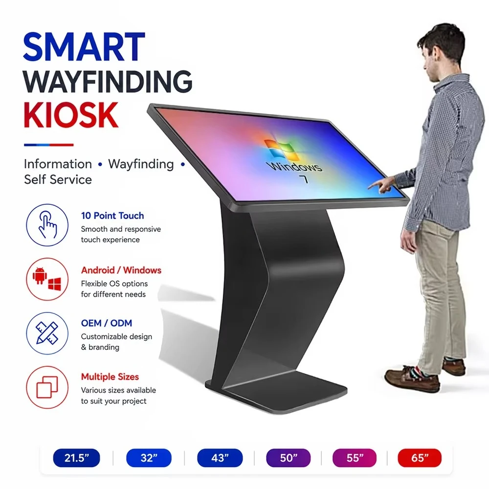 32 43 49 55 65 Inch Wayfinding LED Exhibition Kiosk With Touch Screen Interactive Information Display Self-Service Kiosk