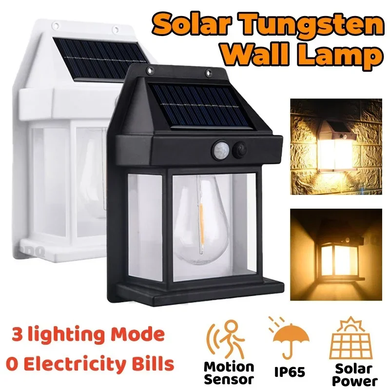 

Solar Tungsten Wall Light Waterproof Wireless Motion Sensor Security Lamps Dusk to Dawn Exterior Lighting for Patio Porch Garage