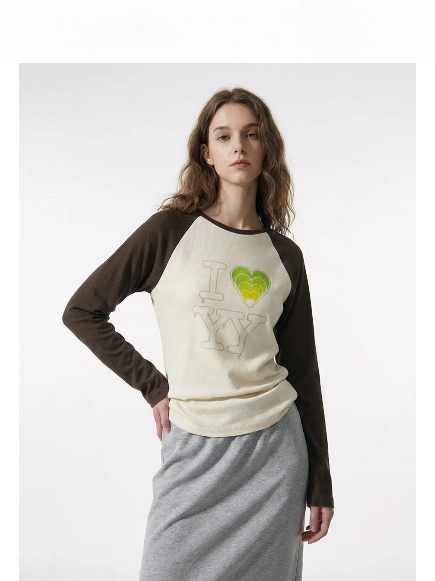 

Spring 2026 Loose Women's Long Sve T-irt Retro American Color Blo oulder Insert Design Casual Sle Organic Cotton B...