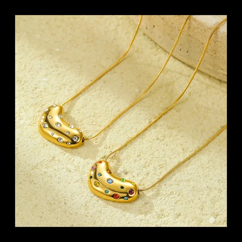 الرياح الباردة التيتانيوم الصلب ثعبان العظام سلسلة مطلي 18K الذهب هندسية اللون الزركون الخوخ القلب قلادة Ins قلادة من الفولاذ المقاوم للصدأ