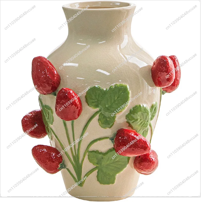 

For Embossed Strawberry Ceramic Vase High-end Living Room Hotel Model Room Flower Arrangement Ornament