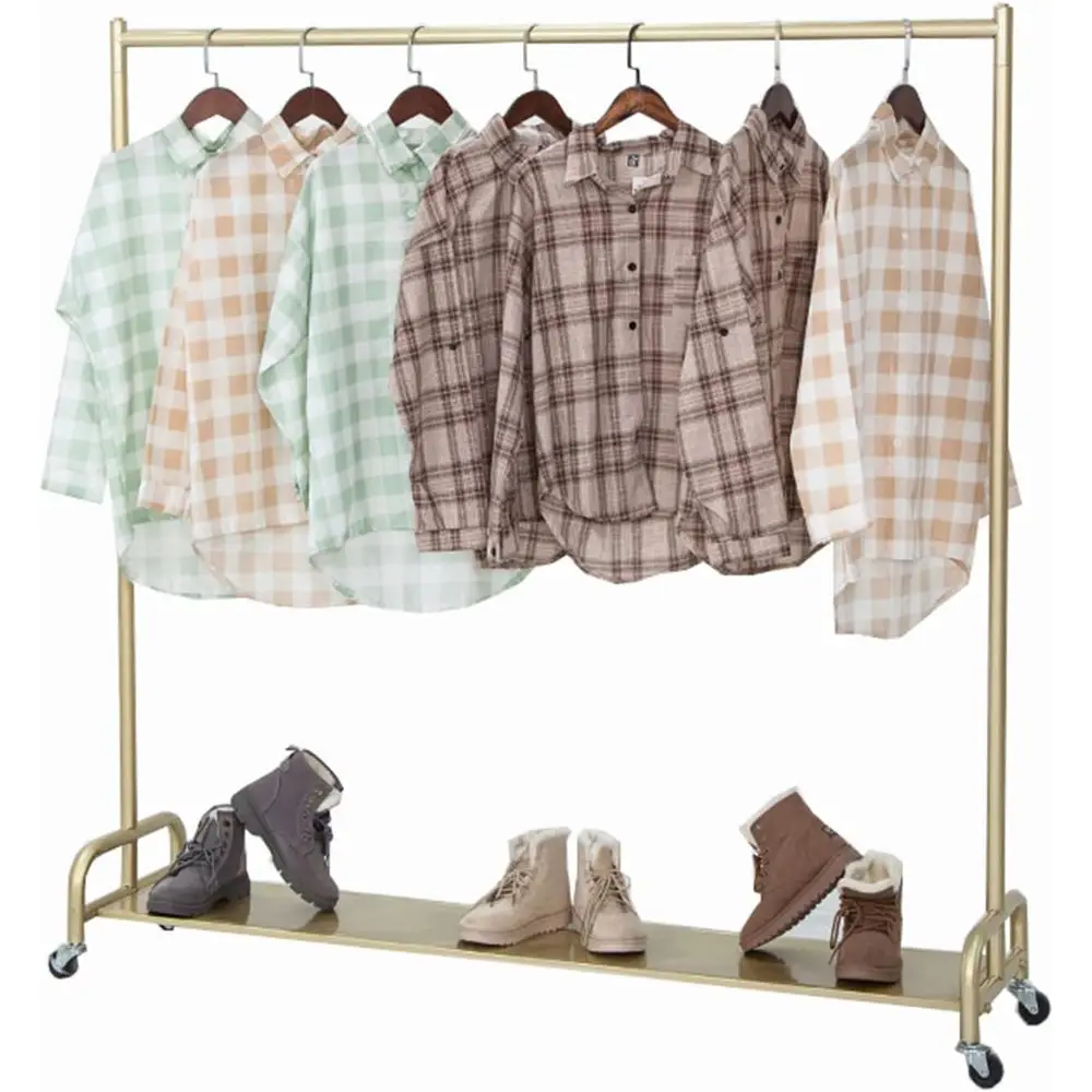 

Coat Rack Metal Coat Clothing Rack with Wheels Bedroom Clothes Rail Storage Shel Rolling Garment Hanger Shoe Shel or Bedroom Ret