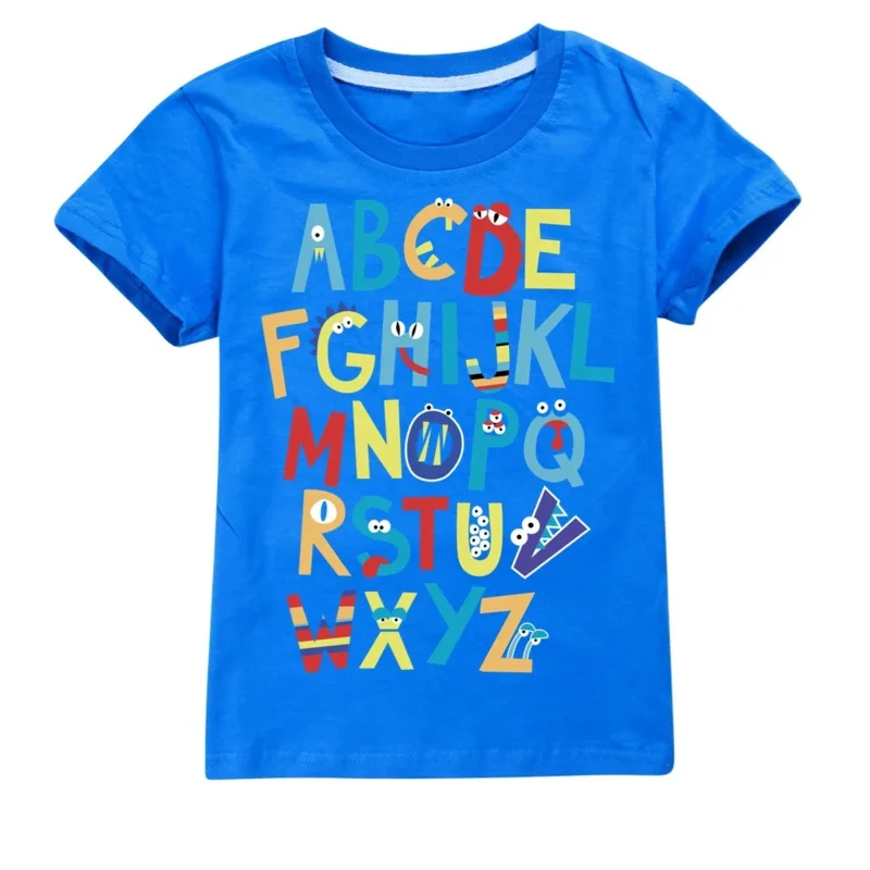 Alphabet Lore Cotton Tshirt A-Z English Letter Printing T-shirt Animal Clothes Gift for Kids Children Educational Christmas Gift